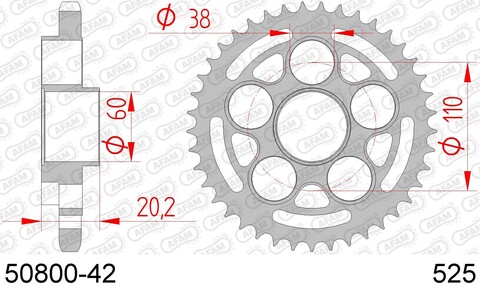 50800-42 звезда задняя DUCATI HYPERMOTARD 1100, MONSTER 1100, MULTISTRADA 1100 (ведомая) стальная, 525, AFAM