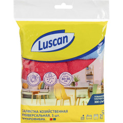 Салфетка хозяйственная Luscan микрофибра 300г 30х30см 3шт/уп син/крас/желт