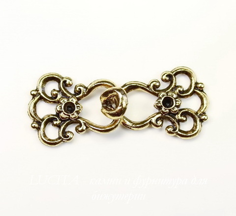 Замок - крючок из 2х частей Quest Beads "Цветок" (цвет-античное золото) 22х15 мм, 19х15 мм