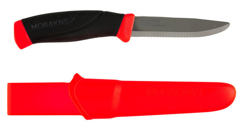Нож Morakniv Companion F стальной, лезвие: 99 mm, серрейт. заточка черный/красный (11828)