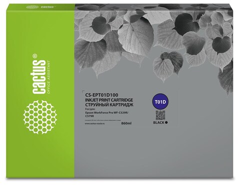 Картридж струйный Cactus CS-EPT01D100 T01D1 черный (860мл) для Epson WorkForce Pro WF-C529R, C529RDTW, C529RDTW EPP