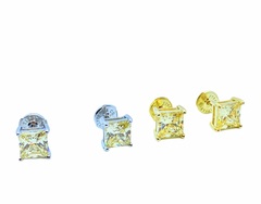 85422 - Серьги-гвоздики из серебра в лимонной позолоте с желтыми цирконами огранки принцесса, lux