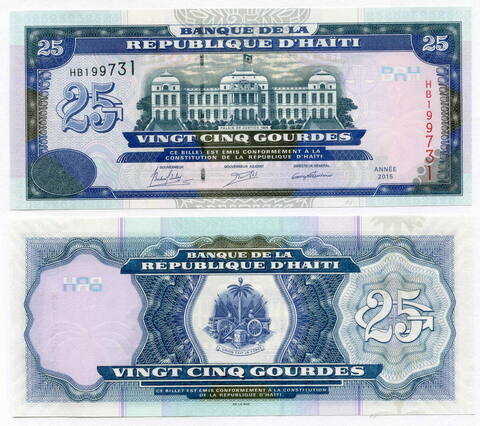 Банкнота Гаити 25 гурдов 2015 год HB199731. UNC