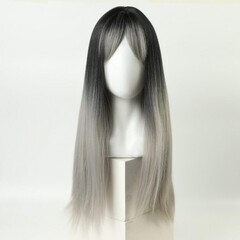 Парик искусственный, с чёлкой, имитация кожи, 60 см, цвет чёрный/пепельный