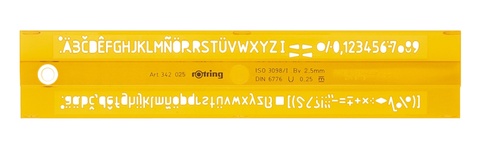 Трафарет Rotring латинские буквы 2.5/3.0/3.5/5.0/6.0 мм, пластик желтый/прозрачный