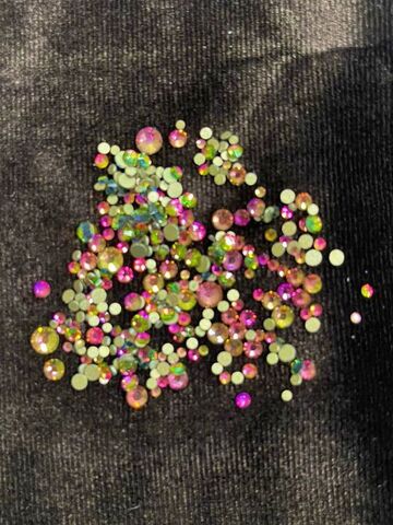 Стеклянные стразы  (размер микс) 1140шт, цвет хамелеон оранж-розовый