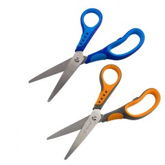 
          Ножницы канцелярские, Yalong, 21 см., "Эргономик", серо-оранжевые, прорезиненные ручки, европодвес