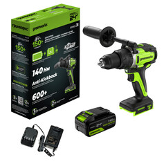 Дрель-шуруповерт ударная Greenworks GD24DD140 24V (140Нм) аккумуляторная, без АКБ и ЗУ