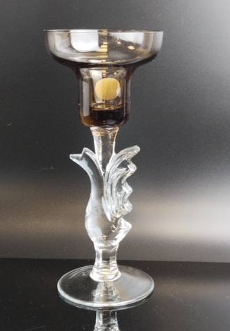 Подсвечник «Птица счастья» цветное дымчатое стекло, ГХЗ, изящный, 17.5 см, винтажный 1990х гг