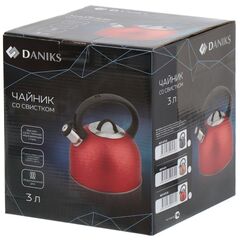 Чайник нерж, 3 л, свист, ручк с силик покр, Daniks, индукц, черная кожа, MSY-075B