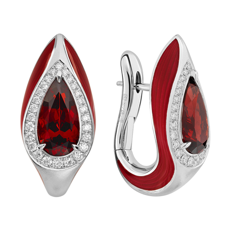 Серьги с Гранатом и Бриллиантами, Эмаль, Е0143-002/1