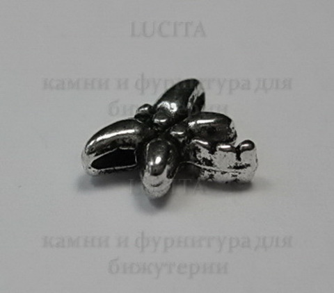 Бусина металлическая "Стрекоза" 8х6 мм (цвет - античное серебро), 10 штук ()