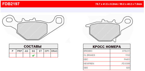 FDB2197SG Тормозные колодки дисковые MOTO, блистер 2 шт