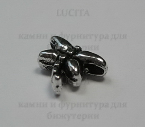 Бусина металлическая "Стрекоза" 8х6 мм (цвет - античное серебро), 10 штук ()