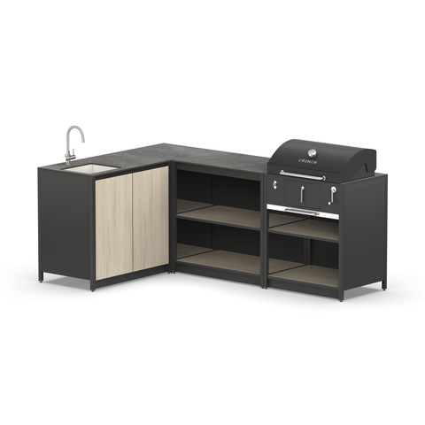 Угловой мангальный комплекс Lounge M-111SB, 2.3x1.5 м, дуб сонома/черный мрамор