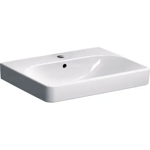 Раковина Geberit Smyle Square: B=60см, T=48см, Отверстие под смеситель=По центру, Перелив=На виду, Белый