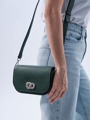 Сумка кожаная на плечо кросс-боди зеленая