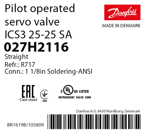Пилотный клапан ICS3 25-25 Danfoss 027H2116 под пайку