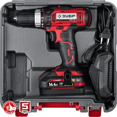 ЗУБР С1, 14.4 В, 35 Н·м, 1 АКБ (2 А·ч), дрель-шуруповерт, кейс (ДШЛ-145-21)