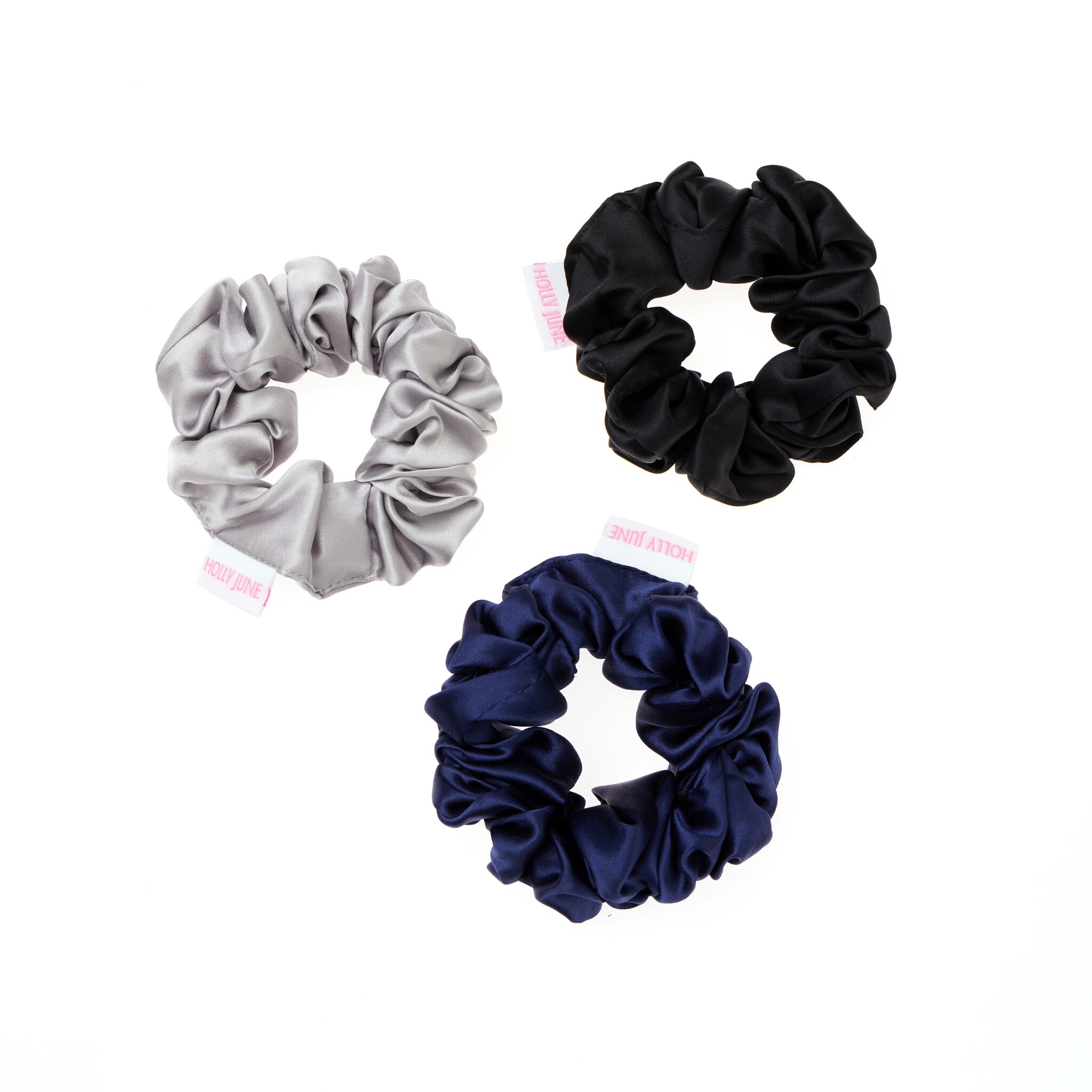 HOLLY JUNE Набор резинок Big Silk Hair Scrunchies – Blue, Gray & Black valdore комплект шелковых резинок скранчей set of silk hair scrunchies 3 шт