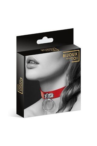 Красный узенький чокер с кольцом - Bijoux Pour Toi 6060010030