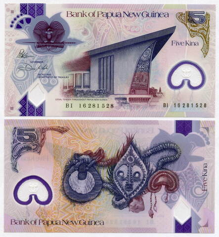 Банкнота Папуа-Новая Гвинея 5 кина 2016 год. UNC (пластик)