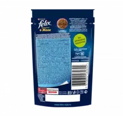 Felix Sensations пауч для взрослых кошек лосось, треска кусочки в желе 75 г