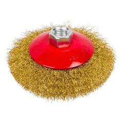 45-2-003 Щетка-крацовка коническая, латунированная стальная проволока, посадочная гайка М14, 100мм (РемоКолор)