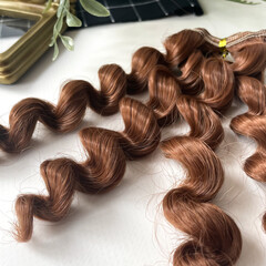 Волосы для кукол, трессы кудри-локоны-спиральки, коричневые с рыжинкой, длина 15 см*1 метр, набор 2 шт.
