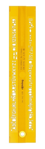 Трафарет Rotring латинские буквы 2.5/3.0/3.5/5.0/6.0 мм, пластик желтый/прозрачный