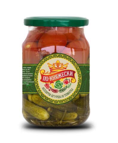 Ассорти 670мл л. с корнишонами По-Княжески корнишоны и томаты