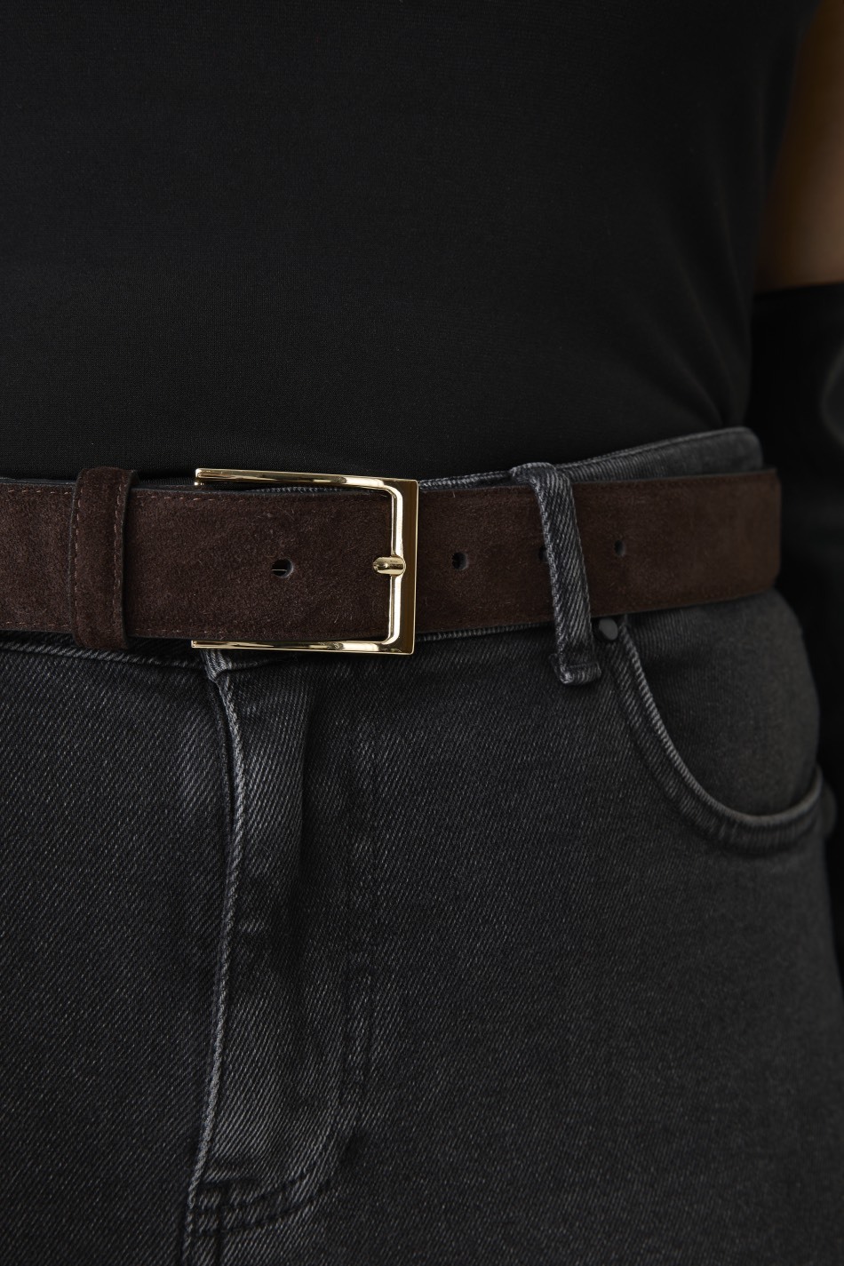 Классический ремень из замши, 35 мм, темно-коричневый