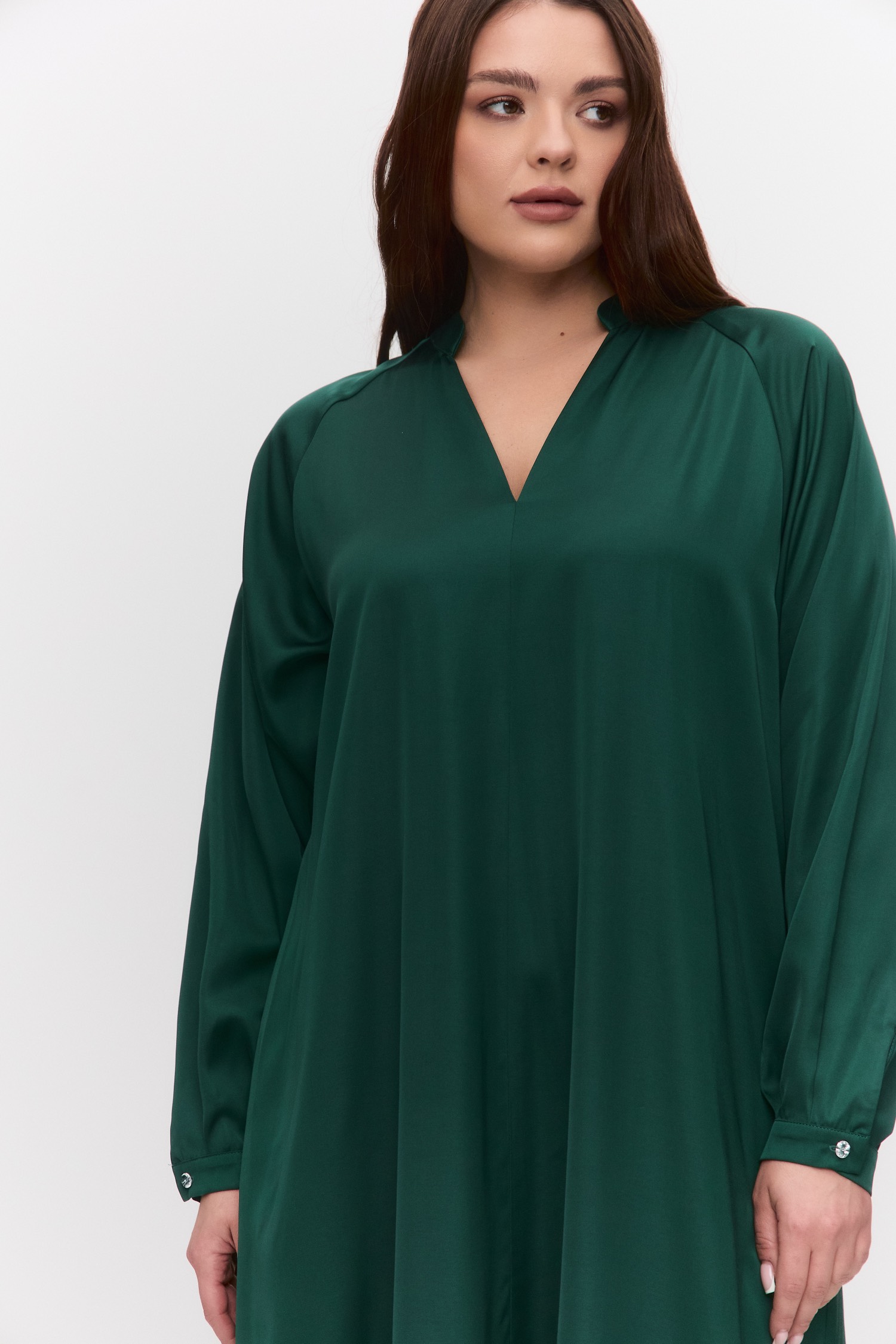 Платье-туника из атласа, зеленый
