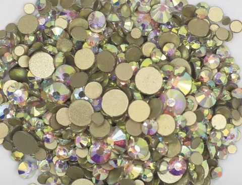 Стеклянные стразы  (размер микс) 1140шт, цвет хамелеон сатный-розовый