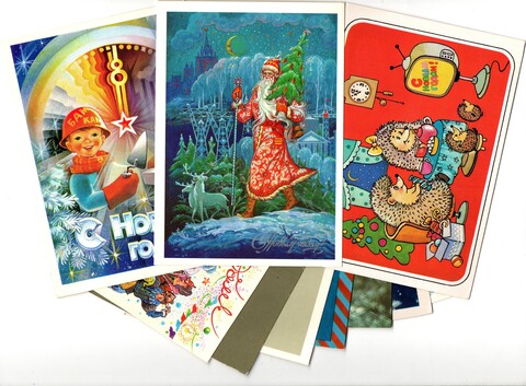 Подборка поздравительных Новогодних открыток — 10 штук— художники Похитонова, Чижов, Кукулиев и др —чистые, без повторов, винтаж времен СССР