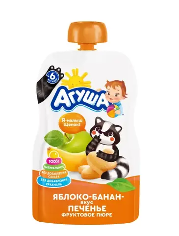 Пюре АГУША яблоко-банан-печенье д/п 90г