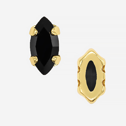 Кристалл Маркиз (Marquise Fancy Stone) в цапах, оттенок "Черный"/"Jet", 8*4мм, позолота