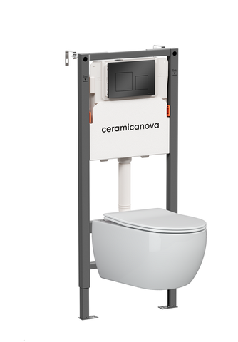 Ceramica Nova CN3001_121002MB Комплект Подвесной унитаз PLAY Rimless + Система инсталляции Balance кнопка Square, черный матовый