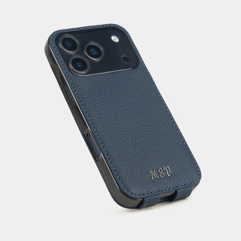 Кожаный чехол для iPhone 17 Pro Max, теленок синего цвета