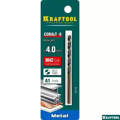 KRAFTOOL COBALT-8, 4.0 х 75 мм, сталь М42, HSS-Co(8%), сверло по металлу (29656-4)