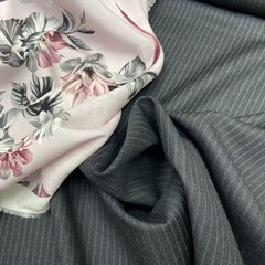 Ткань костюмно-плательная темно-серая в полоску 3236