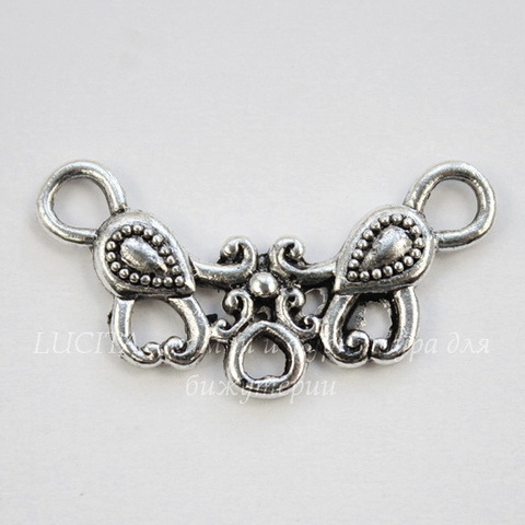 Коннектор Quest Beads "Две капли" 26х14 мм (цвет-античное серебро)