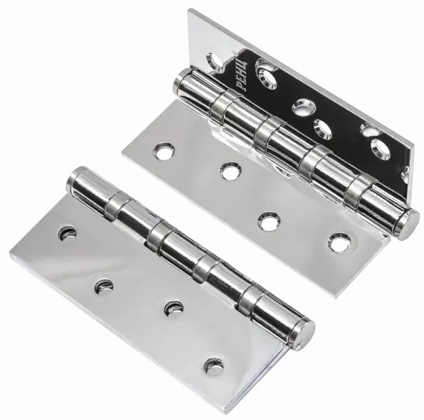 Петли (комплект) врезная универсальная без колпачка Ренц IN100-4BB FH CP (2шт), цвет хром блестящий (гарантия - 12 месяцев)