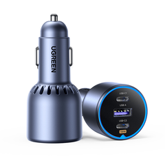Автозарядка UGREEN EC705 (55511) 130W 3-Port 2*USB-C PD+USB-A Fast Car Charger с кабелем, черный