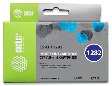 Картридж струйный Cactus CS-EPT1282 T1282 голубой (7мл) для Epson Stylus S22, S125, SX420, SX425, Office BX305