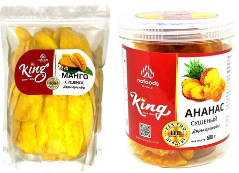 Набор сухофруктов King: сушеный манго (1000 грамм) и сушеный ананас (500 грамм)