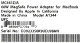 Оригинальный Адаптер питания Apple MagSafe  60 Вт (для MacBook и 13-дюймового MacBook Pro) / MC461LL
