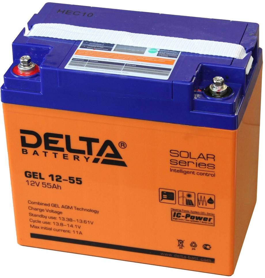 Аккумулятор для автомобилей 55. Гелевый аккумулятор Delta Gel 12-55. Аккумуляторная батарея Delta Gel 12-55 (12v / 55ah). АКБ Delta 55ah AGM. АКБ Дельта 55 Ач.