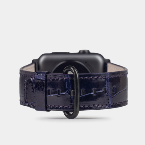 Ремешок для Apple Watch 44/45/46 mm из кожи аллигатора, цвета синий лак