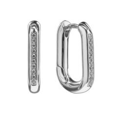 Хупы Овал с фианитами 20мм, silver